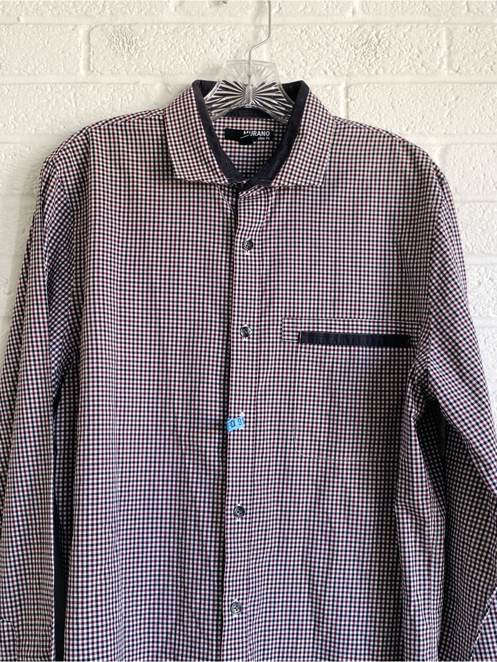 Murano Men’s Black & Red Gingham Plaid Cotton Button-Down Shirt Large Slim Fit